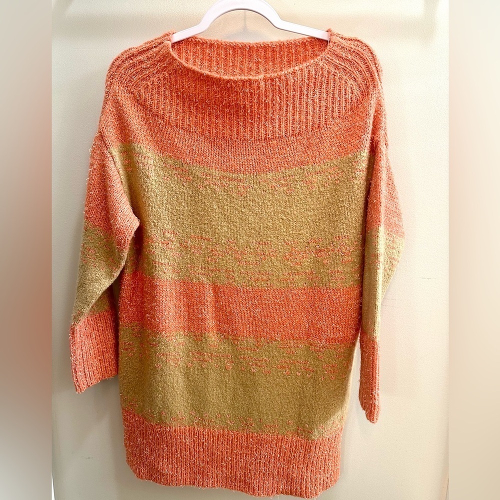 Anthropologie Pilcro Rugby Tunic Sweater in Pink and Brown Combo Size Small